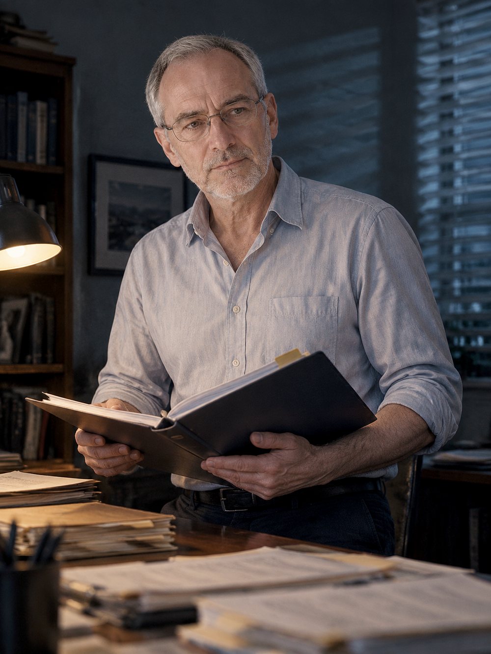 Alan Merrow at his desk